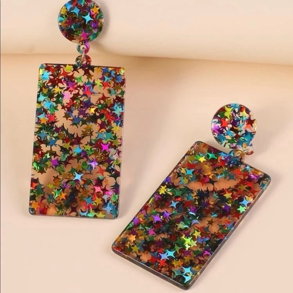 Star Colorful GeoResin Satement Earrings - Picture 4 of 16